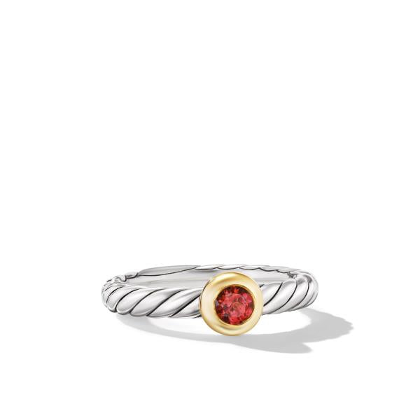 Petite Cable Ring in Sterling Silver with 14K Yellow Gold and Rhodolite Garnet, 2.8mm