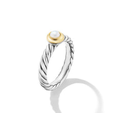 Load image into Gallery viewer, Petite Cable Ring in Sterling Silver with 14K Yellow Gold and Pearl, 2.8mm

