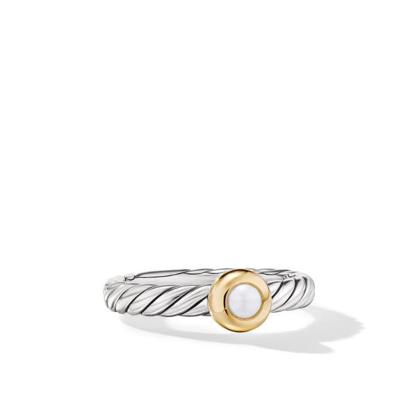 Petite Cable Ring in Sterling Silver with 14K Yellow Gold and Pearl, 2.8mm