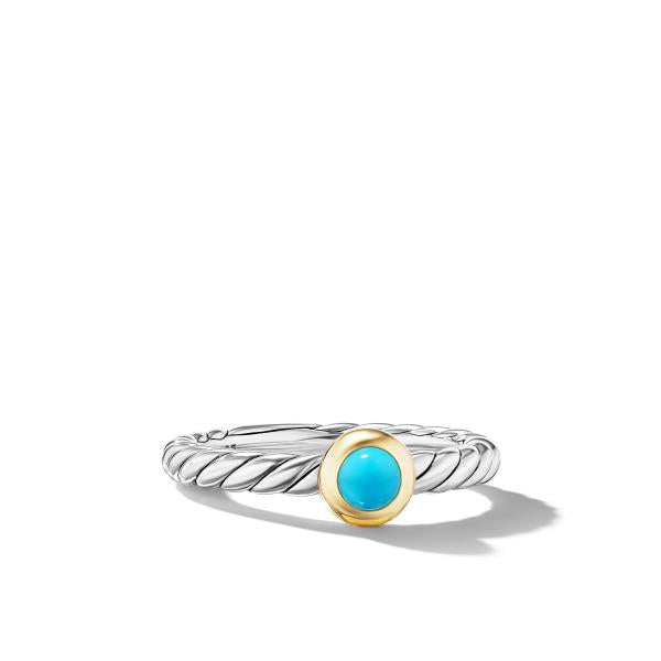 Petite Cable Ring in Sterling Silver with 14K Yellow Gold and Turquoise, 2.8mm