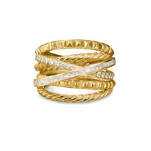 Load image into Gallery viewer, Crossover Trio Six Row Ring in 18K Yellow Gold with Diamonds, 17.5mm
