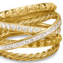 Load image into Gallery viewer, Crossover Trio Six Row Ring in 18K Yellow Gold with Diamonds, 17.5mm
