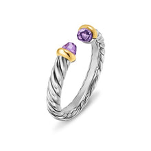 Load image into Gallery viewer, Petite Cable Open Ring in Sterling Silver with 14K Yellow Gold and Amethyst, 3.4mm
