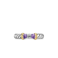 Load image into Gallery viewer, Petite Cable Open Ring in Sterling Silver with 14K Yellow Gold and Amethyst, 3.4mm
