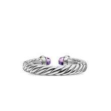 Load image into Gallery viewer, Petite Cable Open Ring in Sterling Silver with 14K Yellow Gold and Amethyst, 3.4mm
