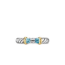 Load image into Gallery viewer, Petite Cable Open Ring in Sterling Silver with 14K Yellow Gold and Blue Topaz, 3.4mm
