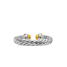 Load image into Gallery viewer, Petite Cable Open Ring in Sterling Silver with 14K Yellow Gold and Citrine, 3.4mm
