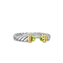 Load image into Gallery viewer, Petite Cable Open Ring in Sterling Silver with 14K Yellow Gold and Peridot, 3.4mm

