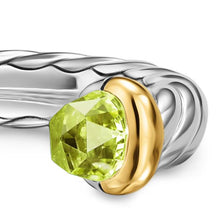 Load image into Gallery viewer, Petite Cable Open Ring in Sterling Silver with 14K Yellow Gold and Peridot, 3.4mm
