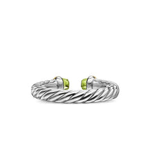 Load image into Gallery viewer, Petite Cable Open Ring in Sterling Silver with 14K Yellow Gold and Peridot, 3.4mm
