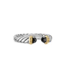 Load image into Gallery viewer, Petite Cable Open Ring in Sterling Silver with 14K Yellow Gold and Black Onyx, 3.4mm
