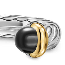 Load image into Gallery viewer, Petite Cable Open Ring in Sterling Silver with 14K Yellow Gold and Black Onyx, 3.4mm

