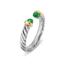 Load image into Gallery viewer, Petite Cable Open Ring in Sterling Silver with 14K Yellow Gold and Green Onyx, 3.4mm
