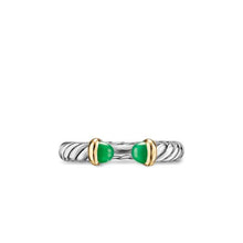 Load image into Gallery viewer, Petite Cable Open Ring in Sterling Silver with 14K Yellow Gold and Green Onyx, 3.4mm

