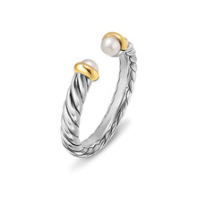 Load image into Gallery viewer, Petite Cable Open Ring in Sterling Silver with 14K Yellow Gold and Pearls, 3.4mm
