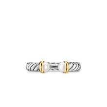 Load image into Gallery viewer, Petite Cable Open Ring in Sterling Silver with 14K Yellow Gold and Pearls, 3.4mm
