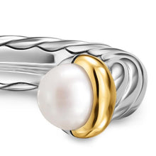 Load image into Gallery viewer, Petite Cable Open Ring in Sterling Silver with 14K Yellow Gold and Pearls, 3.4mm
