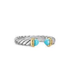 Load image into Gallery viewer, Petite Cable Open Ring in Sterling Silver with 14K Yellow Gold and Turquoise, 3.4mm
