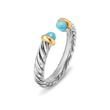 Load image into Gallery viewer, Petite Cable Open Ring in Sterling Silver with 14K Yellow Gold and Turquoise, 3.4mm
