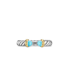 Load image into Gallery viewer, Petite Cable Open Ring in Sterling Silver with 14K Yellow Gold and Turquoise, 3.4mm
