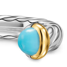 Load image into Gallery viewer, Petite Cable Open Ring in Sterling Silver with 14K Yellow Gold and Turquoise, 3.4mm
