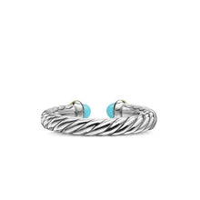 Load image into Gallery viewer, Petite Cable Open Ring in Sterling Silver with 14K Yellow Gold and Turquoise, 3.4mm
