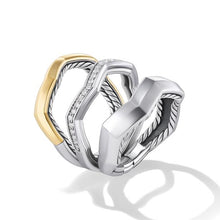 Load image into Gallery viewer, Zig Zag Stax Three Row Ring in Sterling Silver with 18K Yellow Gold and Diamonds, 11.7mm
