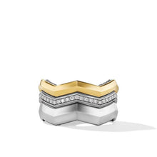 Load image into Gallery viewer, Zig Zag Stax Three Row Ring in Sterling Silver with 18K Yellow Gold and Diamonds, 11.7mm
