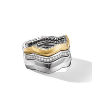 Zig Zag Stax Three Row Ring in Sterling Silver with 18K Yellow Gold and Diamonds, 11.7mm
