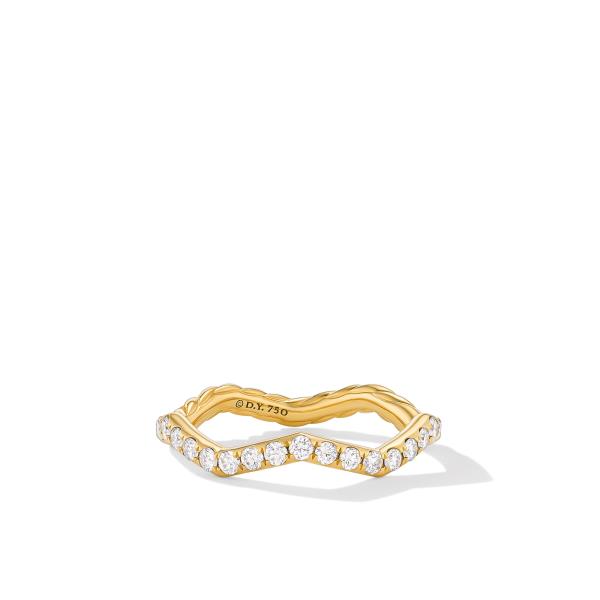 Zig Zag Stax Ring in 18K Yellow Gold with Diamonds, 2mm