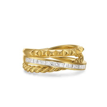 Load image into Gallery viewer, Crossover Trio Three Row Ring in 18K Yellow Gold with Diamonds, 8mm
