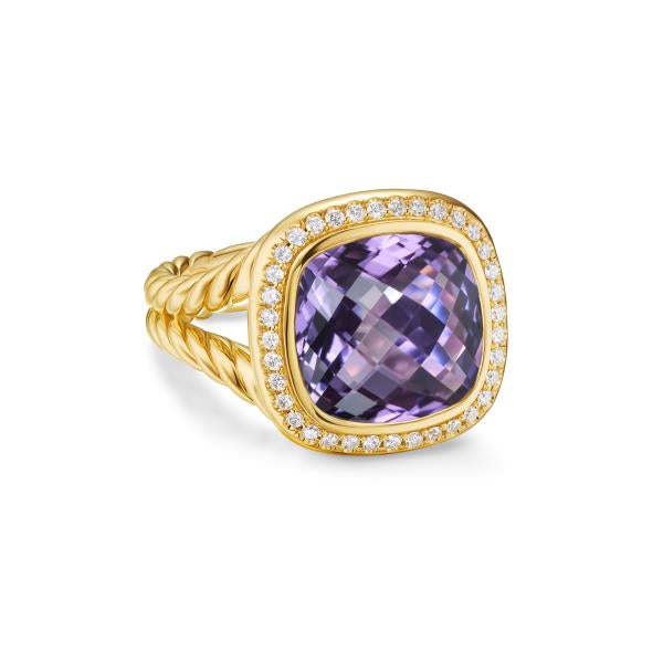 Albion Ring in 18K Yellow Gold with Amethyst and Diamonds, 11mm