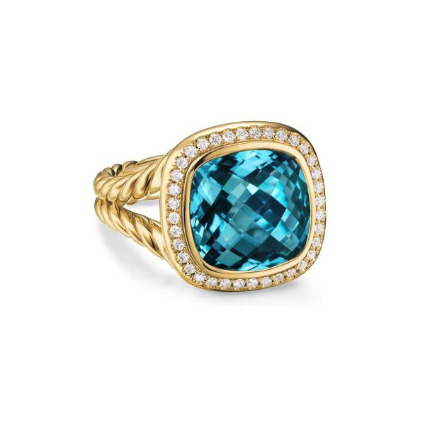 Albion Ring in 18K Yellow Gold with Hampton Blue Topaz and Diamonds, 11mm