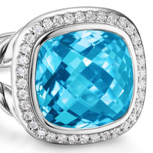 Load image into Gallery viewer, Albion  Ring in Sterling Silver with Blue Topaz and Diamonds, 11mm
