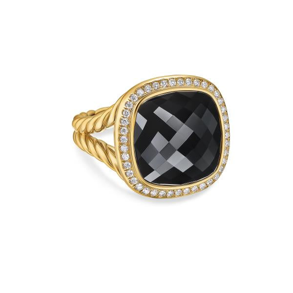 Albion Ring in 18K Yellow Gold with Black Onyx and Diamonds, 15mm