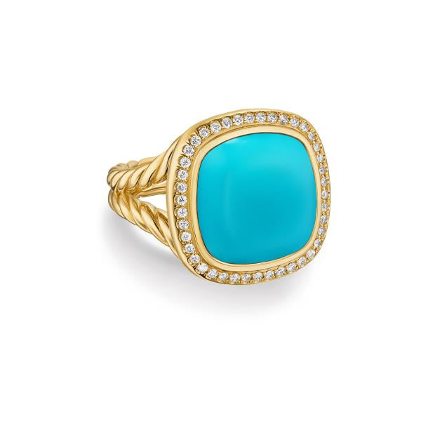 Albion Ring in 18K Yellow Gold with Turquoise and Diamonds, 15mm