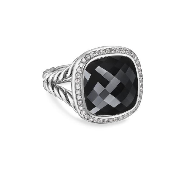 Albion Ring in Sterling Silver with Black Onyx and Diamonds, 15mm