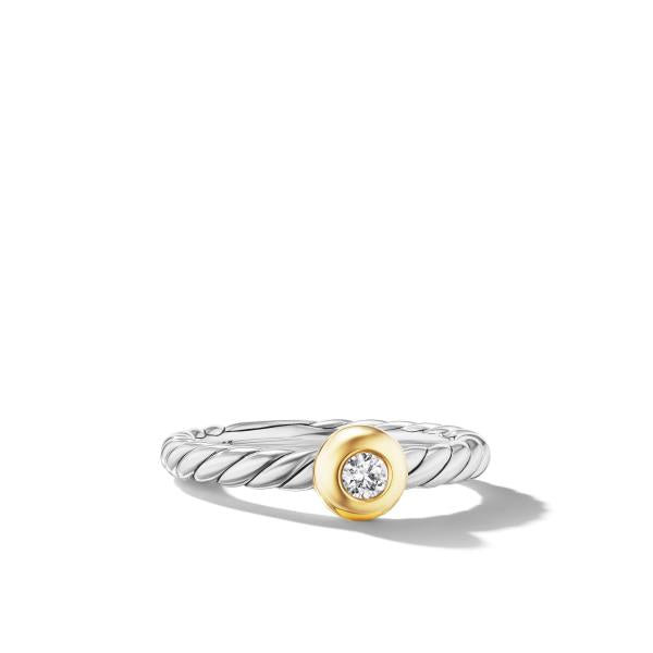 Petite Cable Ring in Sterling Silver with 14K Yellow Gold and Center Diamond, 2.8mm