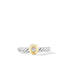 Load image into Gallery viewer, Petite Cable Ring in Sterling Silver with 14K Yellow Gold and Center Diamond, 2.8mm
