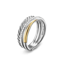 Load image into Gallery viewer, Crossover Three Row Ring in Sterling Silver with 18K Yellow Gold and Diamonds, 7mm
