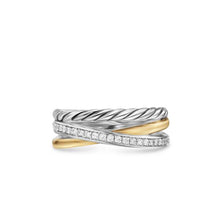 Load image into Gallery viewer, Crossover Three Row Ring in Sterling Silver with 18K Yellow Gold and Diamonds, 7mm
