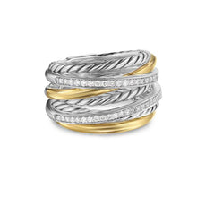 Load image into Gallery viewer, Crossover Seven Row Ring in Sterling Silver with 18K Yellow Gold amd Diamonds, 16mm
