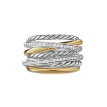 Load image into Gallery viewer, Crossover Seven Row Ring in Sterling Silver with 18K Yellow Gold amd Diamonds, 16mm
