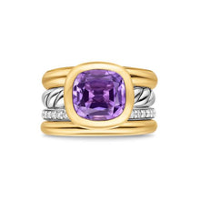 Load image into Gallery viewer, DY Mercer Four Row Stone Ring in Sterling Silver with 18K Yellow Gold, Amethyst and Diamonds, 14mm
