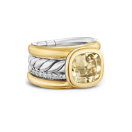 DY Mercer Four Row Stone Ring in Sterling Silver with 18K Yellow Gold, Champagne Citrine and Diamonds, 14mm