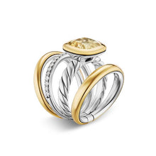 Load image into Gallery viewer, DY Mercer Four Row Stone Ring in Sterling Silver with 18K Yellow Gold, Champagne Citrine and Diamonds, 14mm
