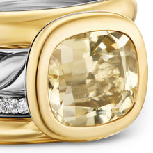 Load image into Gallery viewer, DY Mercer Four Row Stone Ring in Sterling Silver with 18K Yellow Gold, Champagne Citrine and Diamonds, 14mm
