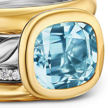 Load image into Gallery viewer, DY Mercer Four Row Stone Ring in Sterling Silver with 18K Yellow Gold, Sky Blue Topaz and Diamonds, 14mm
