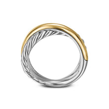Load image into Gallery viewer, Crossover Two Row Ring in Sterling Silver with 14K Yellow Gold, 7.5mm

