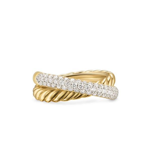 Crossover Two Row Ring in 18K Yellow Gold with Diamonds, 7.5mm